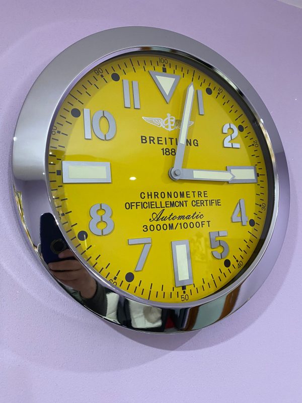 BREITLING Wall Clock Series,Silver Crome & Yellow face Wall Clock