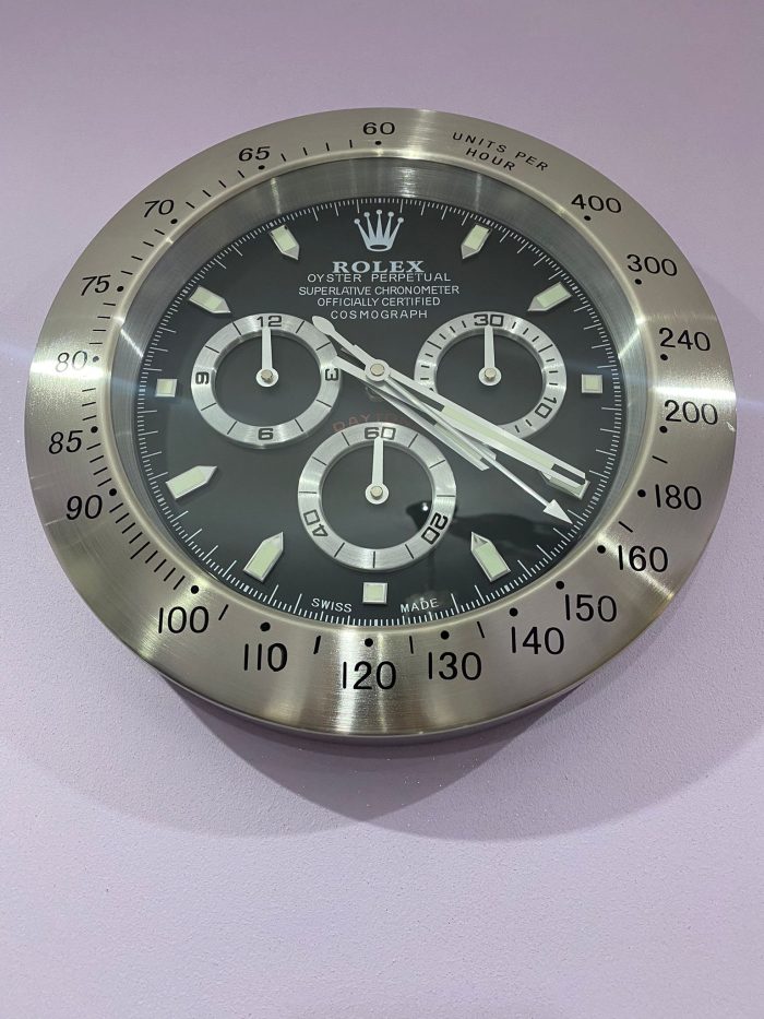 Luxury wall clock | Rolex Daytona satin silver bezel with Black face