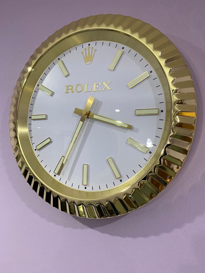 Luxurious wall clock | Rolex Date Just in Yellow gold bezel with white face