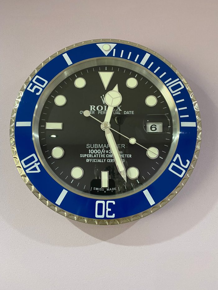 luxury wall clock Rolex Submariner blue bezel with black