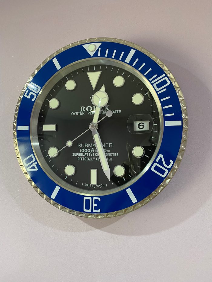 Luxurious wall clock Rolex Submariner blue bezel with black