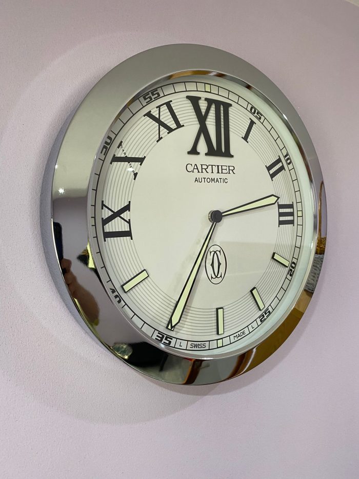 Luxurious wall clock | Cartier Automatic with silver Crome bezel and white face