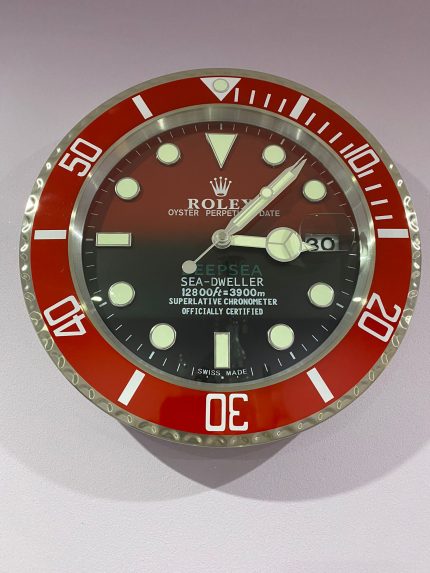 Luxurious wall clock | Rolex Dweller in Plum Red bezel with black face