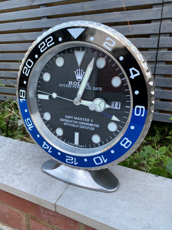 Luxurious wall table - desk top clock | Rolex GM MASTER II black - blue bezel with black face