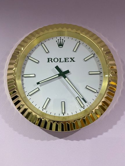 luxury wall Clock Date just in gold bezel - white face with Green Dial unique design and rear