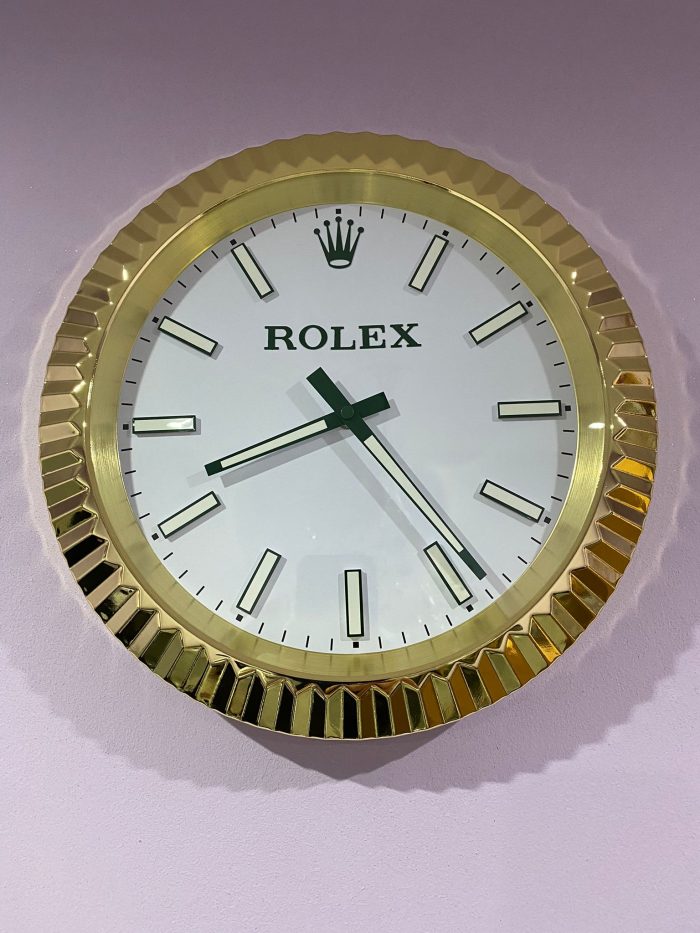 luxury wall Clock Date just in gold bezel - white face with Green Dial unique design and rear