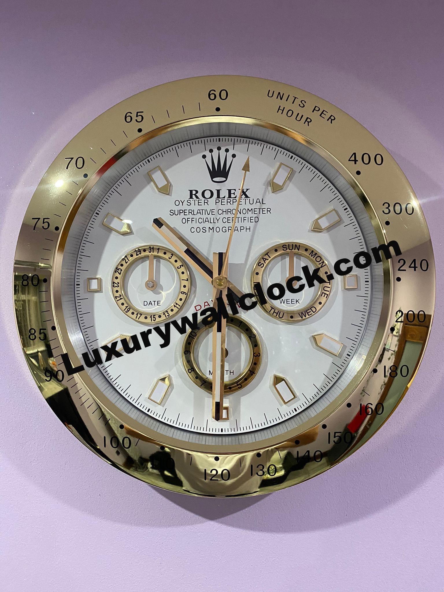 Luxury wall Clock Daytona in gold bezel - white face
