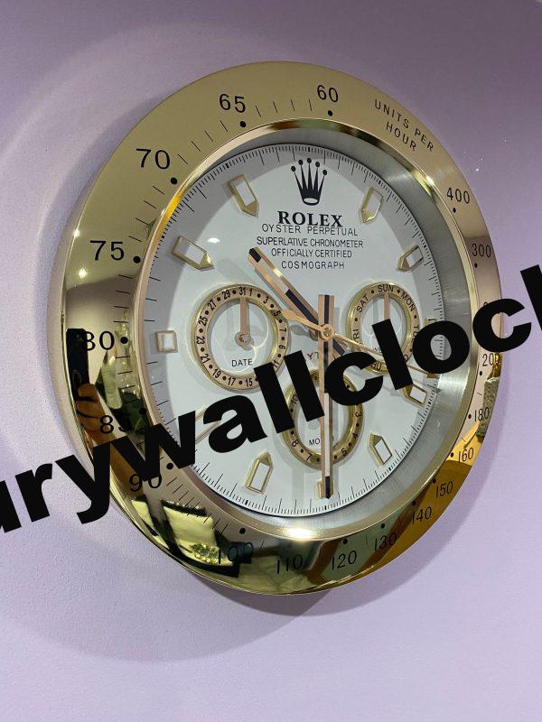Luxury wall Clock Daytona in gold bezel - white face