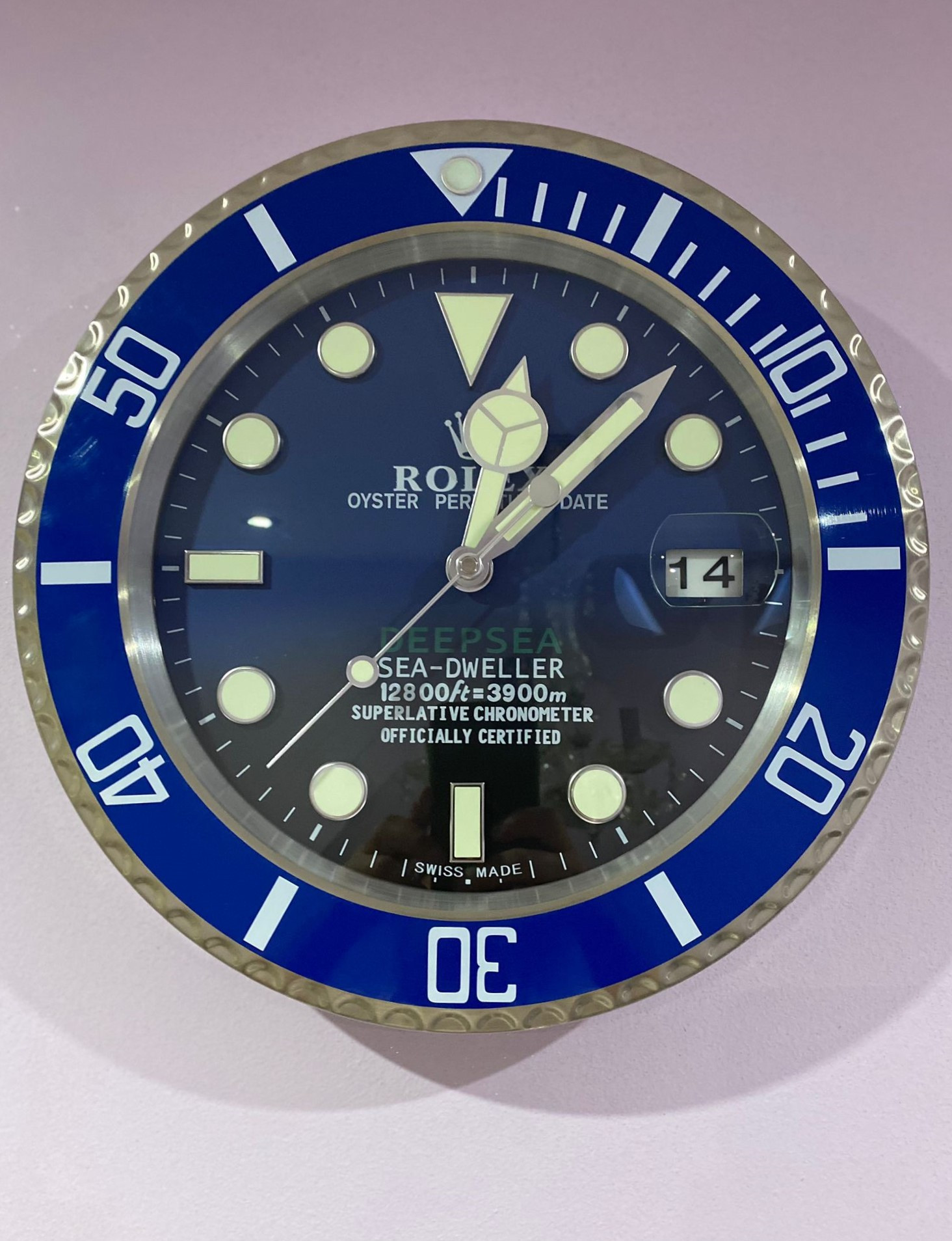 luxury wall clock | Rolex Dweller deep sea blue bezel with blue face luxury wall clock | Rolex Dweller deep sea blue bezel with blue face