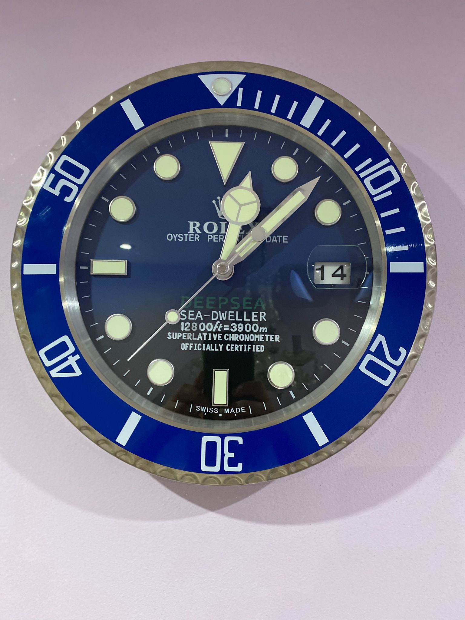 luxury wall clock | Rolex Dweller deep sea blue bezel with blue face