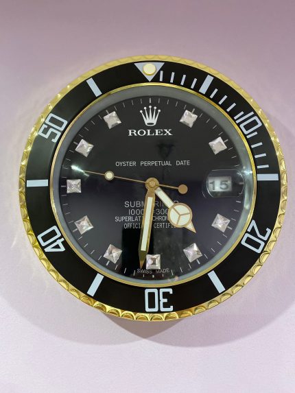 luxury wall clock | Rolex Submariner black - gold bezel with black