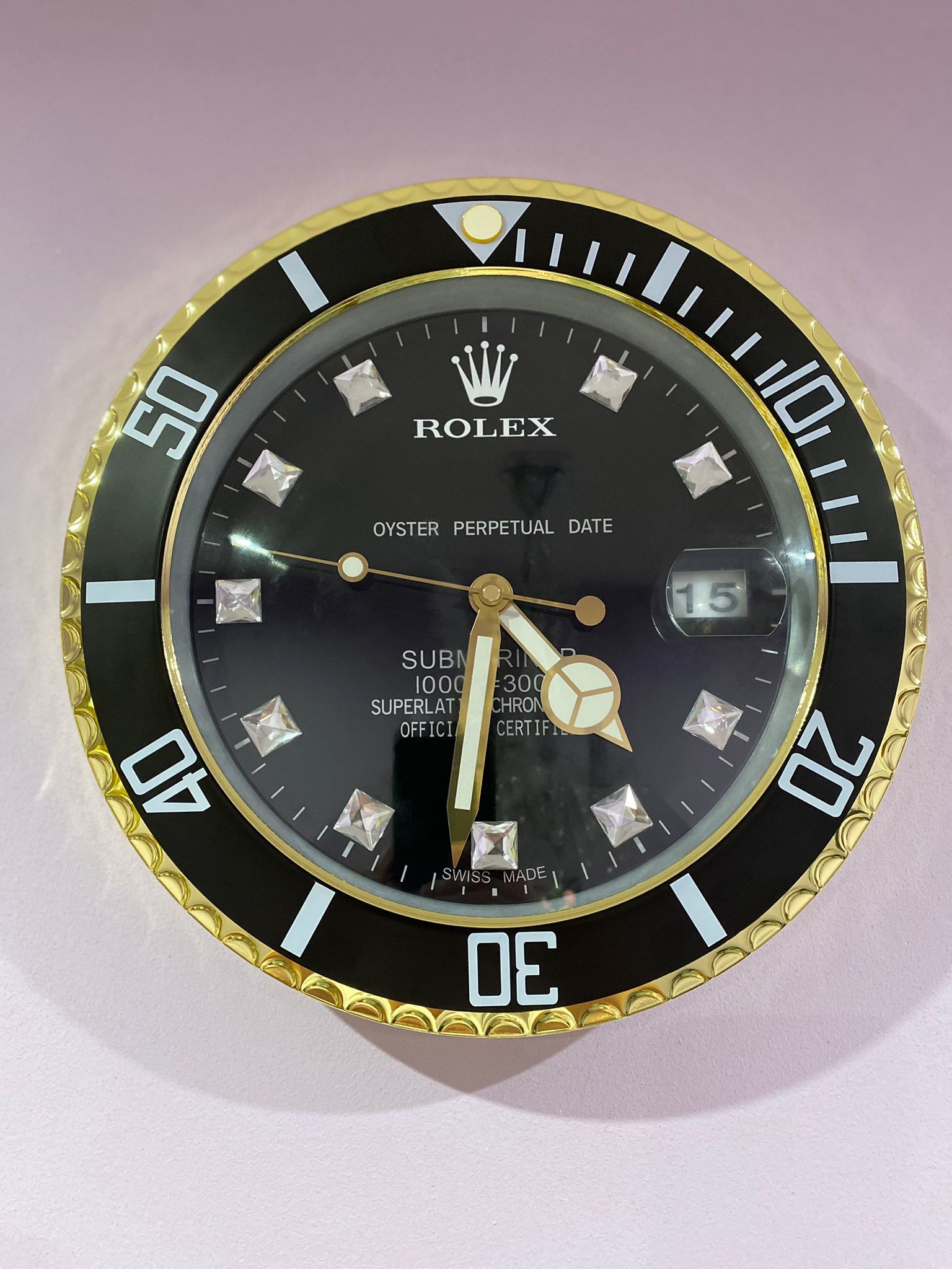 luxury wall clock | Rolex Submariner black - gold bezel with black luxury wall clock | Rolex Submariner black - gold bezel with black