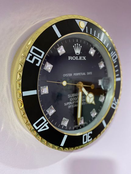 luxury wall clock | Rolex Submariner black - gold bezel with black