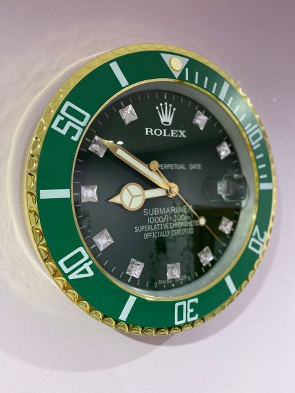 luxury wall clock | Rolex Submariner green - gold bezel with black