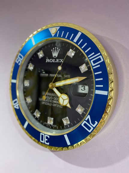 luxury wall clock | Rolex Submariner blue - gold bezel with black