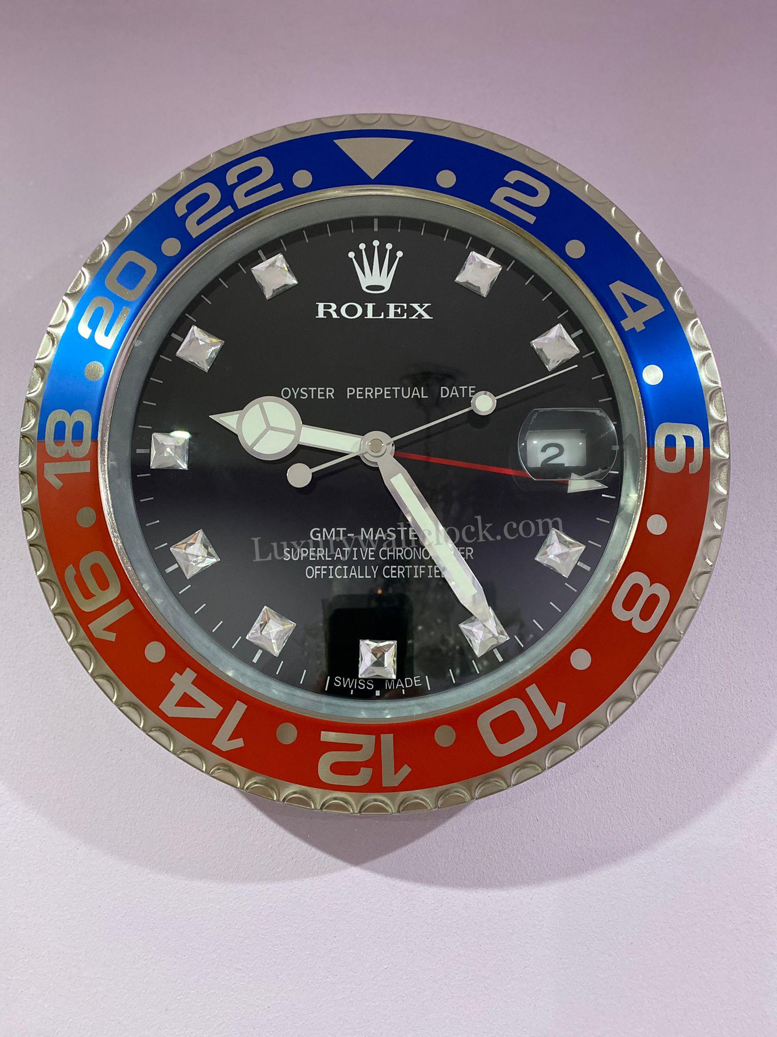 luxury wall clock | Rolex GM MASTER II blue - red bezel with black (PEPSI)