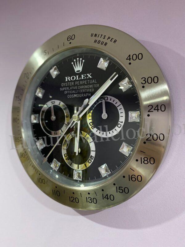 Rolex Daytona Wall Clock Series, Satin silver bezel with black face.