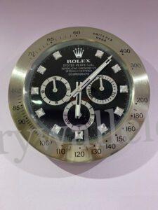 Rolex Daytona Wall Clock Series, Satin silver bezel with black face.