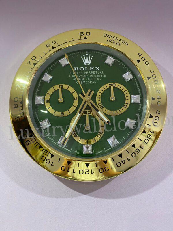 Rolex Wall Clock Daytona Green Dial Yellow Gold Bezel