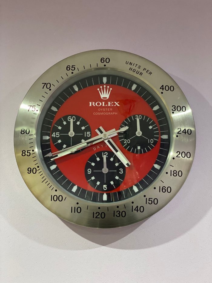 Luxury wall clock | Rolex Daytona wall clock in sliver bezel with red face