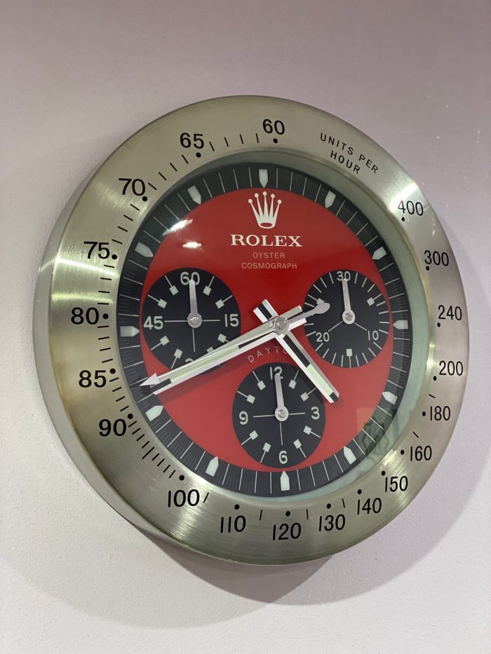 Luxury wall clock | Rolex Daytona wall clock in sliver bezel with red face