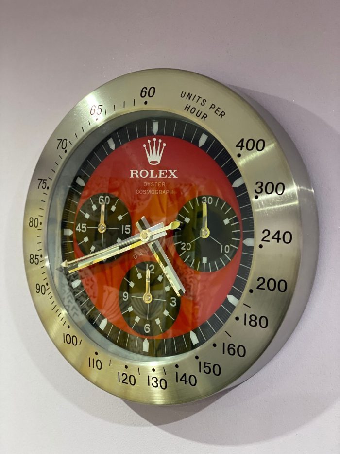 Luxury wall clock | Rolex Daytona wall clock in sliver bezel with red face