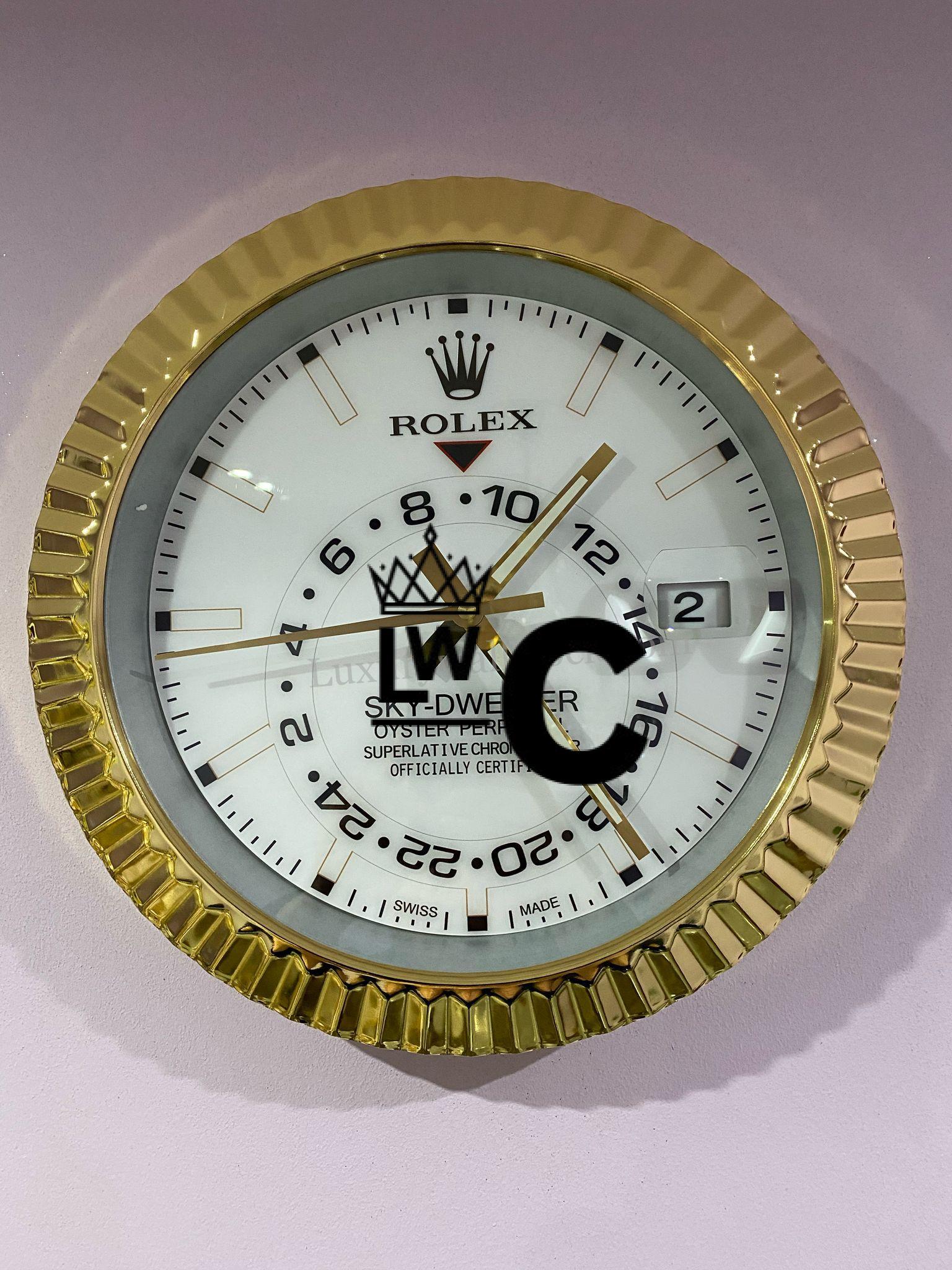 luxury wall clock | Rolex Sky dweller in Yellow gold bezel with white face luxury wall clock | Rolex Sky dweller in Yellow gold bezel with white face
