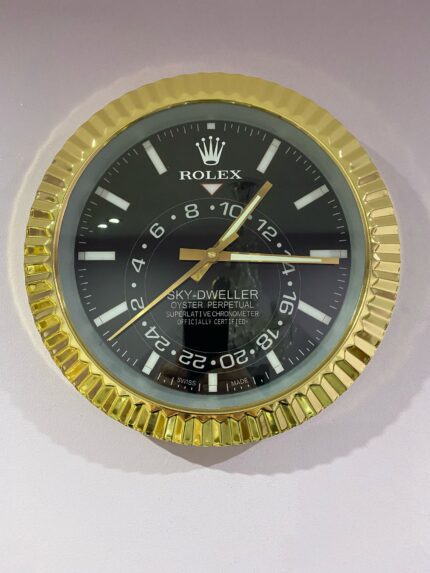 luxury wall clock | Rolex Sky dweller in Yellow gold bezel with black face