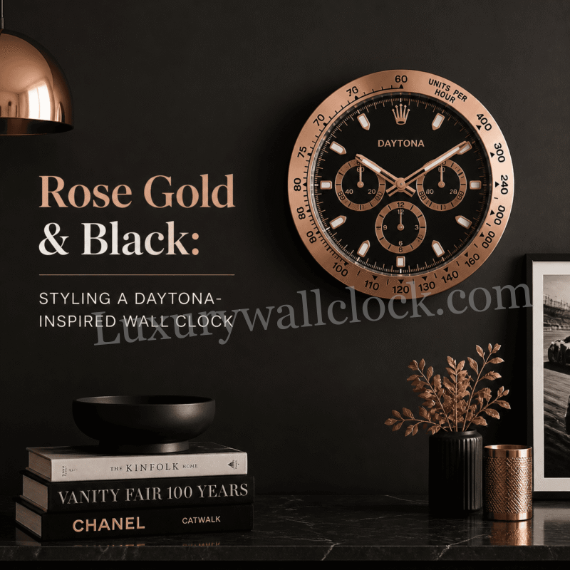 Rolex Daytona Rose Gold Black Wall Clock