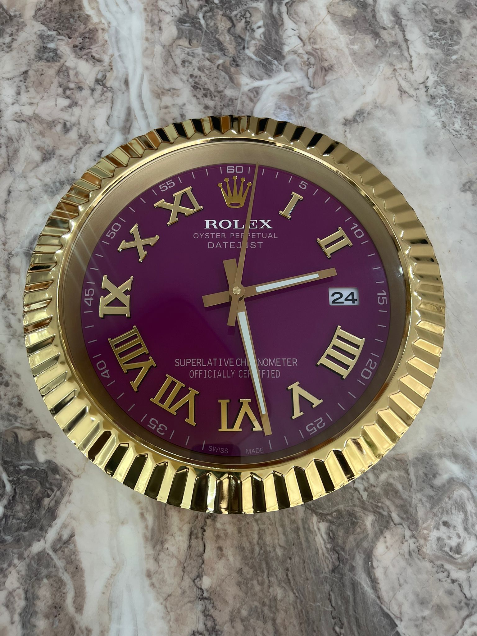 Rolex Datejust Wall Clock in Yellow Gold Bezel Rolex Datejust Wall Clock in Yellow Gold Bezel